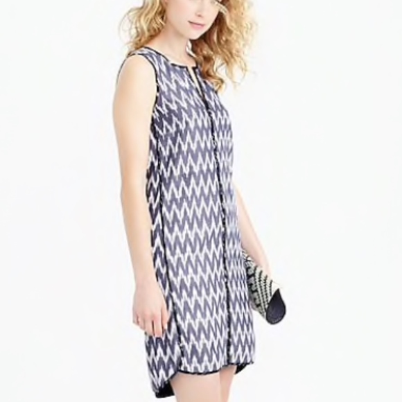 J. Crew Sleeveless Shift Dress in Blue Ikat,  6 - Picture 2 of 8